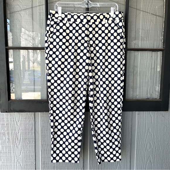 J. Crew Pants - J. Crew “stretch” ankle pants, City Fit style, navy blue with white polka dots